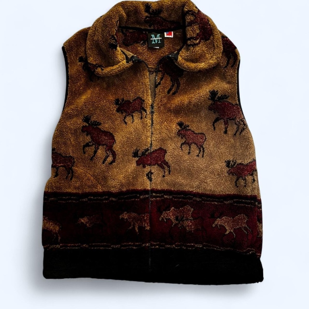 Vintage Bohemian Moose Patterned Vest by Maxmania Cabincore